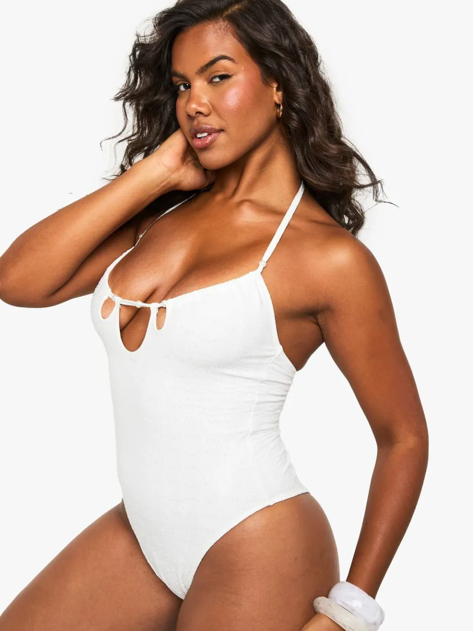 boohoo Dames Premium bruidszwempak met geborduurde uitsnijding wit, foto 3