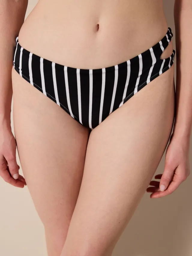 Penti Gestreepte Hoge Taille Cut-Out Bikinibroekjes Zwart