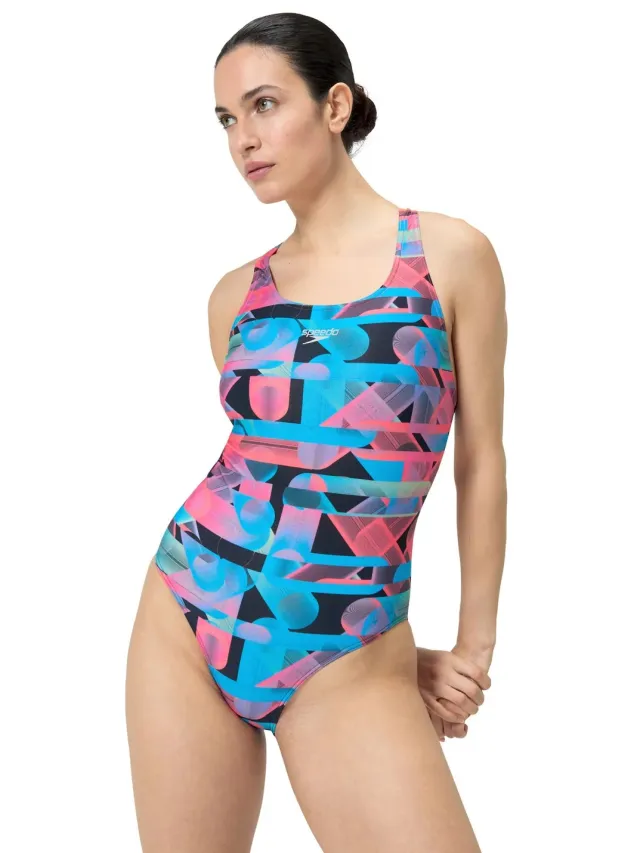 Speedo Dames/Dames Eendelig Zwempak met Racerback met Grafische Print (Sirene Rood/Blauw) Neon/Veelkleurig