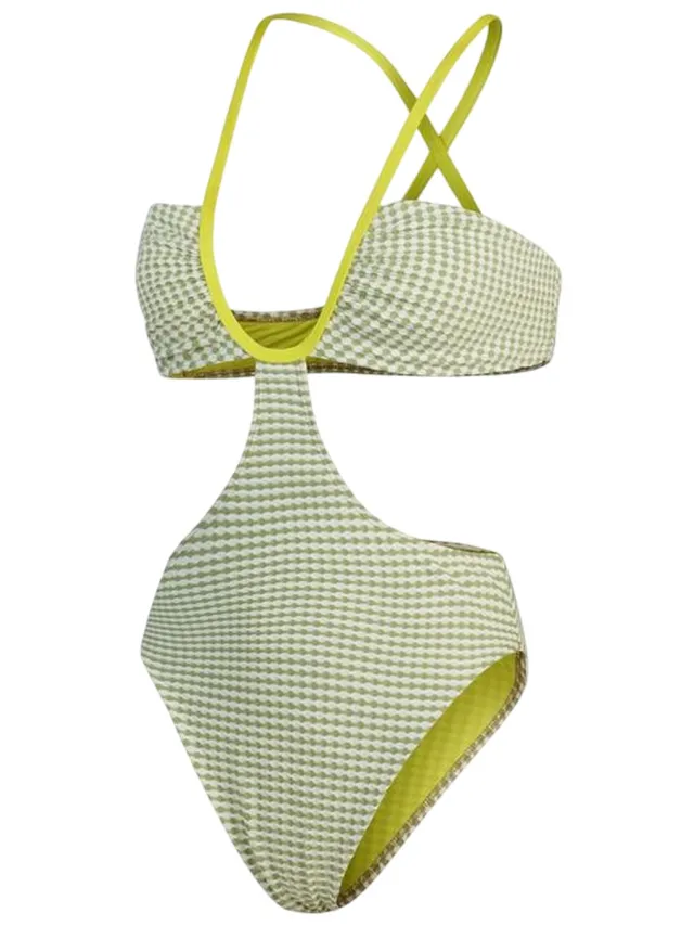 Speedo Dameszwempak met uitgesneden details in gingham-motief (Groen)