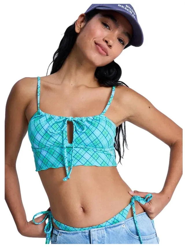 Roxy Essentials Pt Tank Bikinitop Blauw L Vrouw Katydid As If Plaid