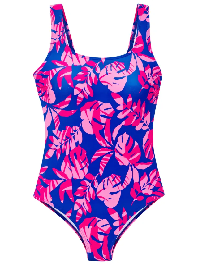 badpak blauw met roze bladprint, foto 2