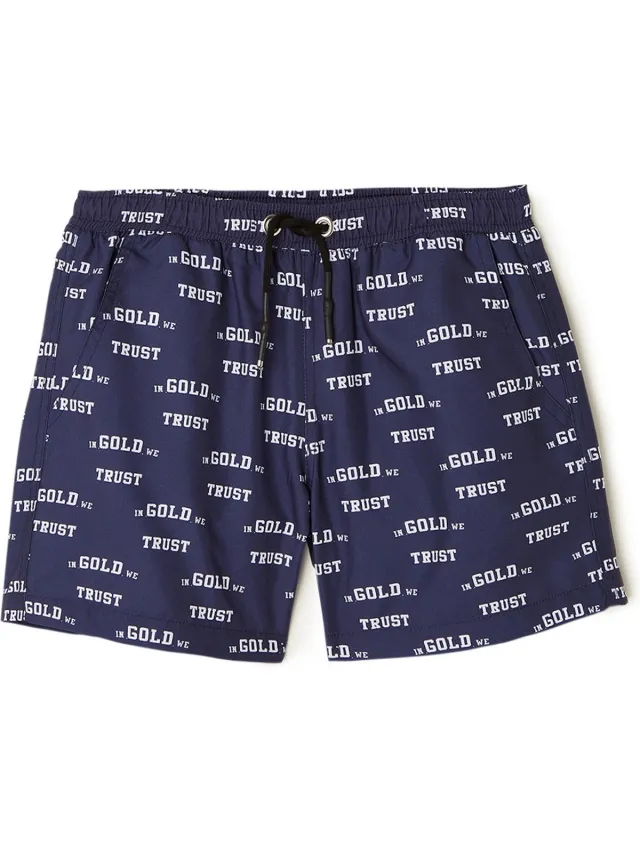In Gold We Trust Zwembroek met logoprint - Blauw - Maat 152 (10-12jaar)