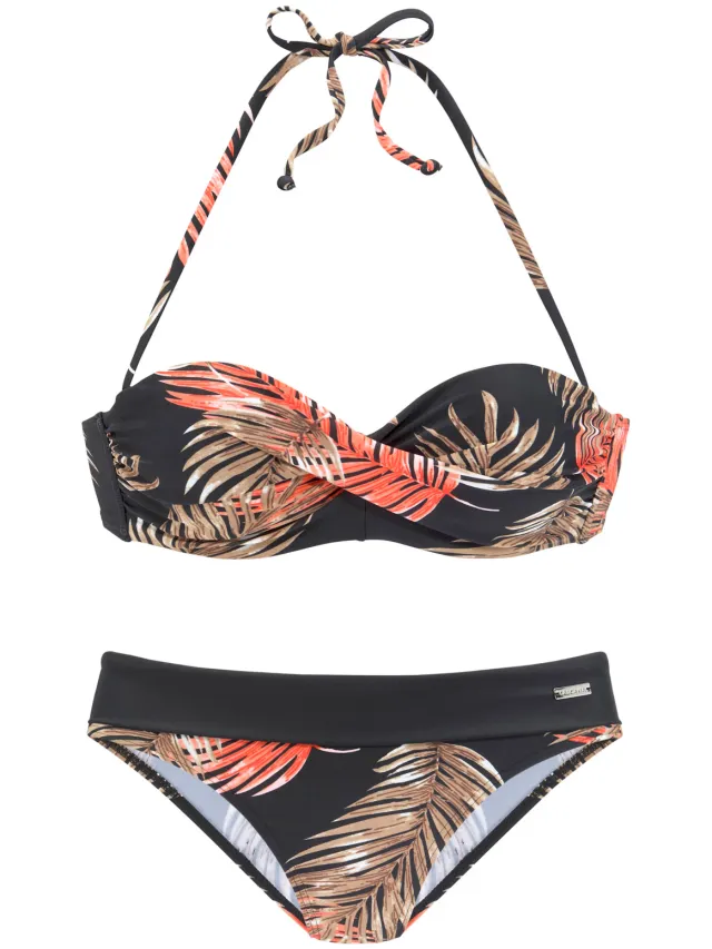bandeaubikini met beugel zwart geprint