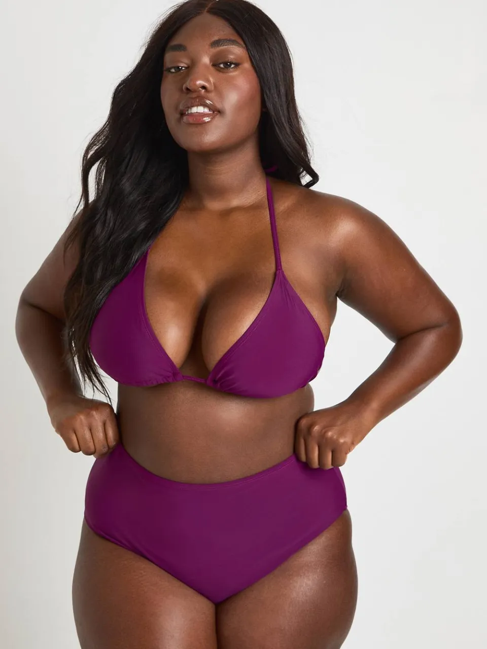 boohoo Dames Plus Zwemkleding Essentials Driehoek Bikini Top & Hoge Taille Broekje Set violet, foto 3
