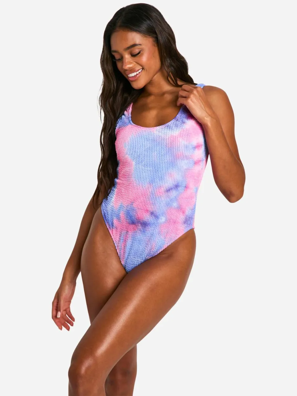 boohoo Dames Tie Dye Crinkle Scoop Badpak roze, foto 3