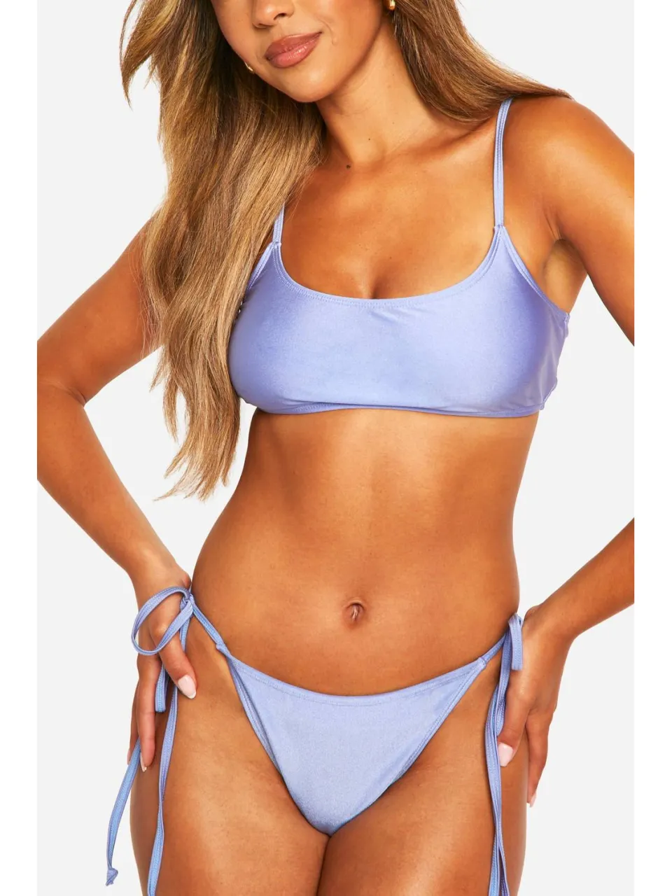 boohoo Dames Mix & Match High Shine Crop Bikini Top ijsblauw, foto 4