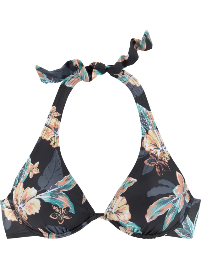 halterbikinitop zwart bloemenprint, foto 2