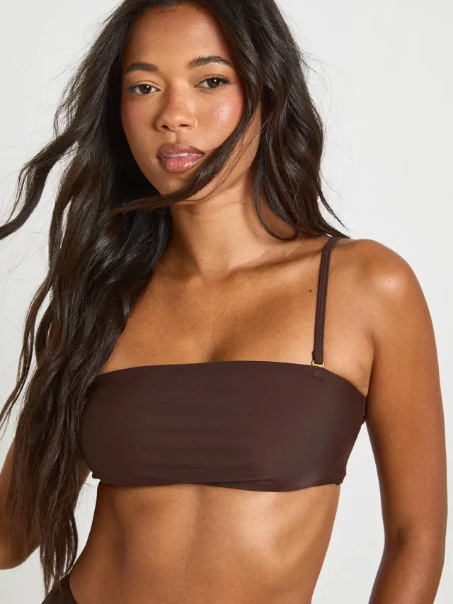 boohoo Dames Essentials Afneembare Bandjes Bandeau Bikini Top Chocoladebruin