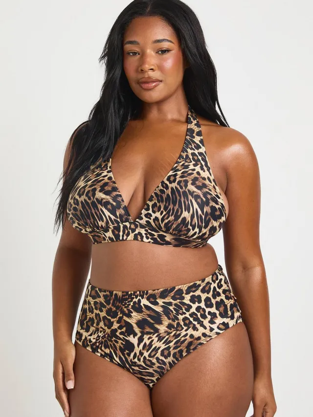 boohoo Dames Plus Essentials Hoge Taille Slip Luipaardprint