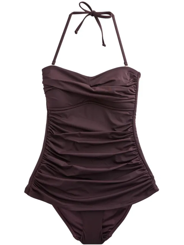 Next Dames - Gerimpeld buikbedekkend bandeau-badpak - Bruin Chocolate Brown