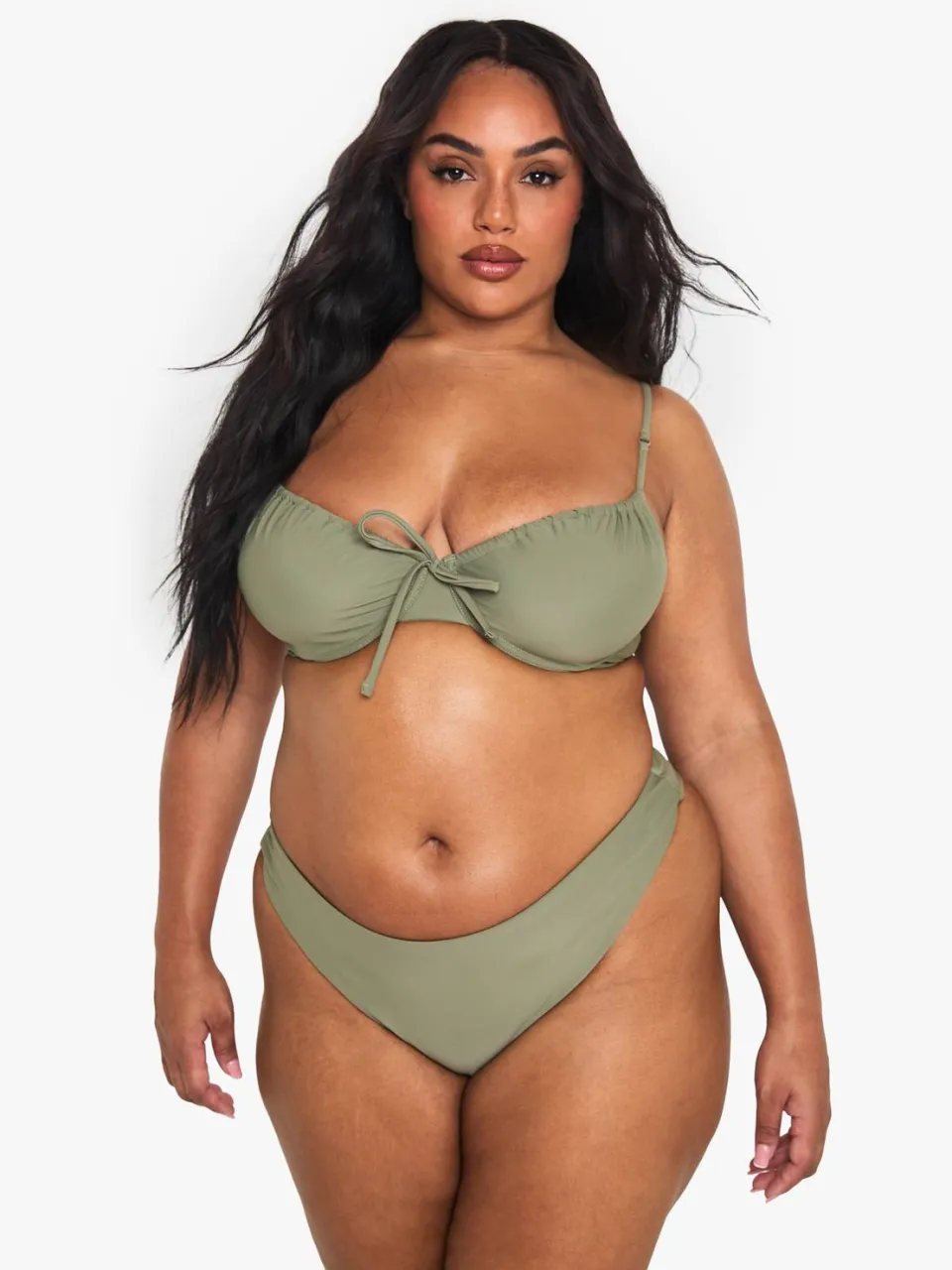 boohoo Dames Plus Swimwear Essentials Onderbeugelde Bikini Top kaki, foto 2