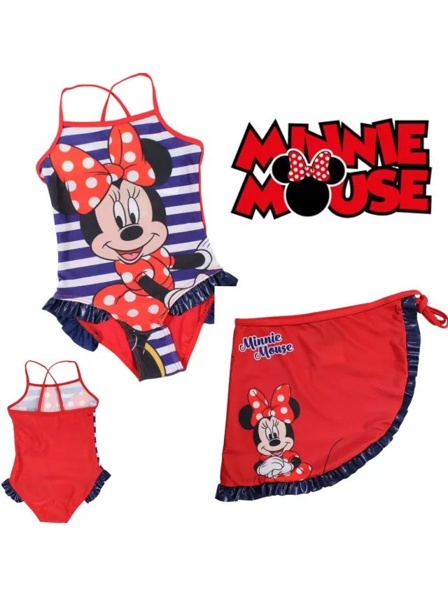 Disney Zwemset - Minnie Mouse - Badpak + Sarong Rood/Blauw
