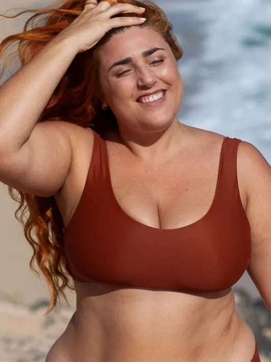 Inaska dames vegan Omkeerbare Bikinitop Pure Oker En Roestbruin Donkeroranje