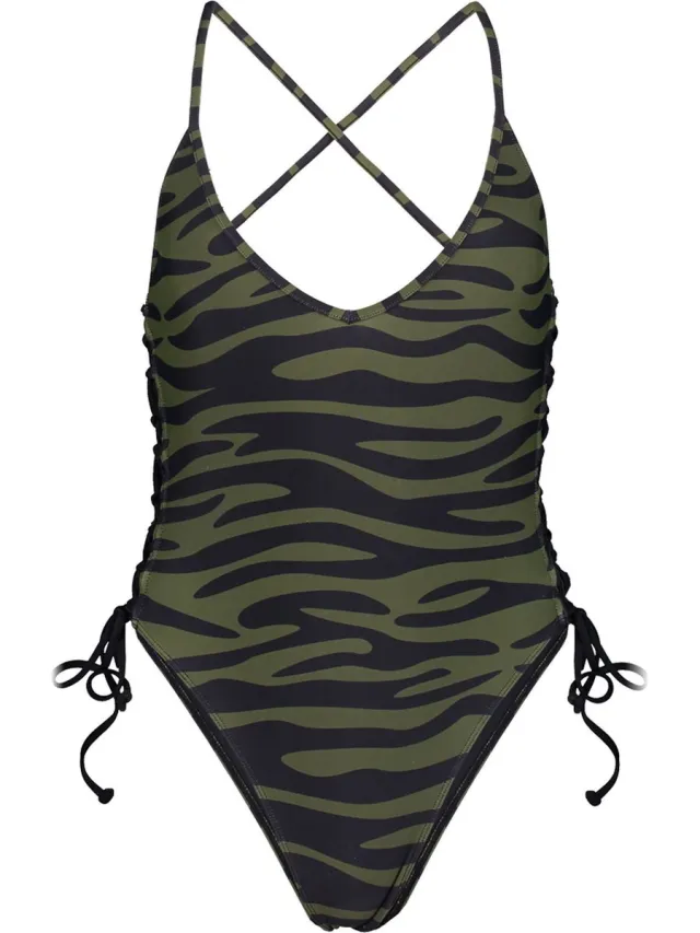 Sapph Badpak Lace Up Amazoness Dames Zebra Print Green-xs