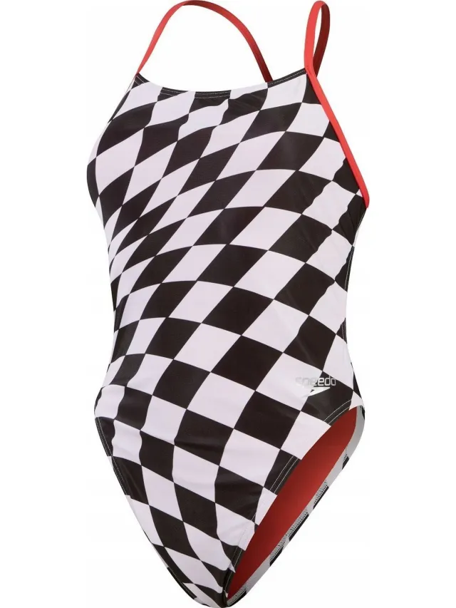 Speedo Dames/Dames All-Over Print Tie Back Eendelig Zwempak (Zwart, Wit)