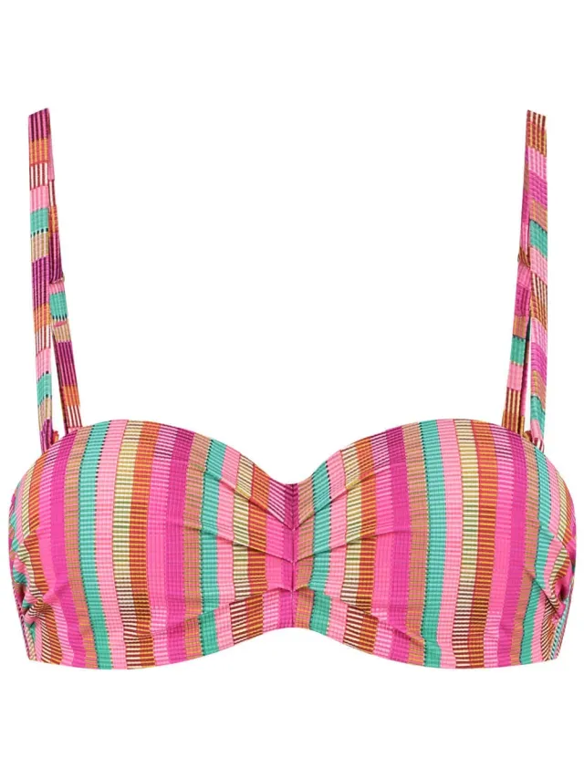 Cyell voorgevormde bandeau bikinitop roze/groen, foto 2
