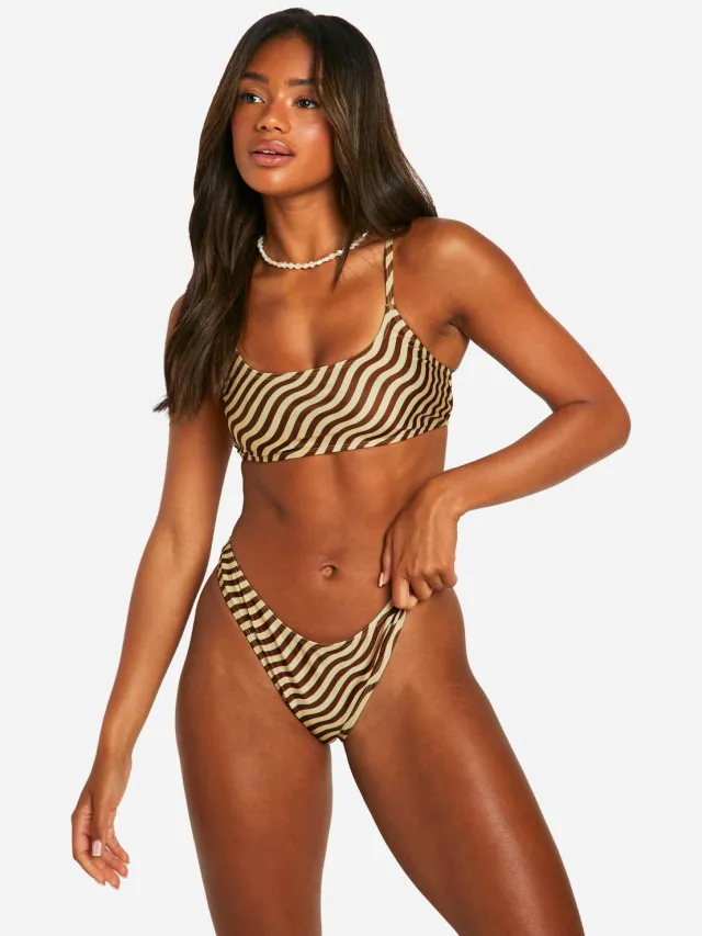 boohoo Dames Mix & Match Golfdruk High Leg Bikini-slip Multicolor