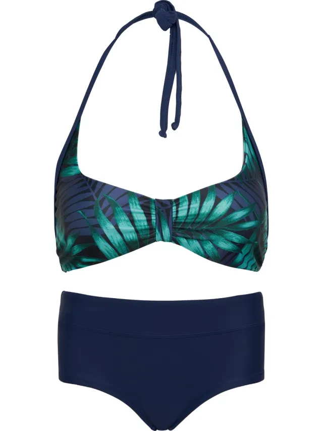 La V Bikini hipster broekje en haltertopje Tropical leaf 152-158 Navy/groen