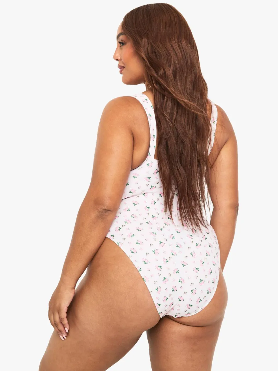 boohoo Dames Plus Zwemkleding Essentials Ditsy Floral Gerafeld Met Beugelde Cupjes Badpak roze, foto 3