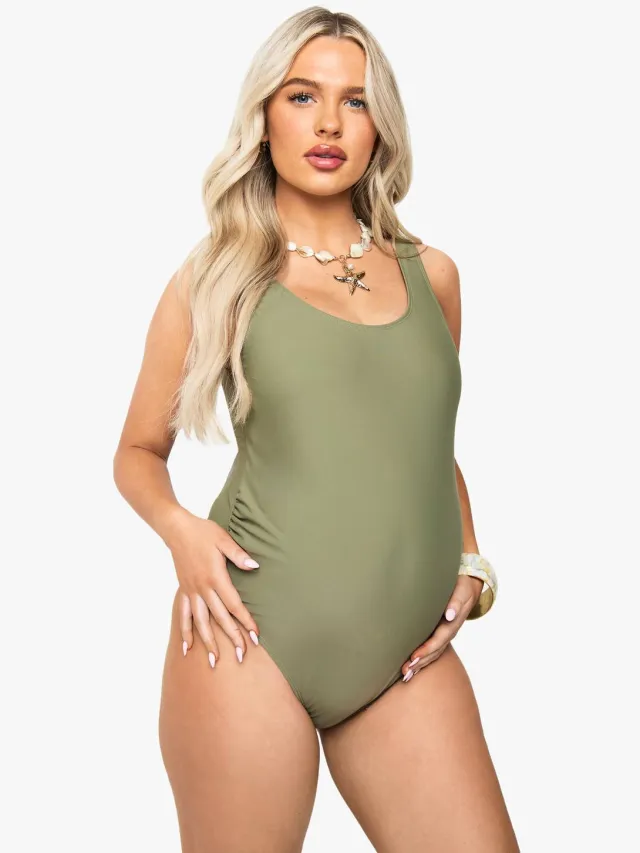 boohoo Dames Zwangerschapsbadpak met geraffineerde buikondersteuning Kaki