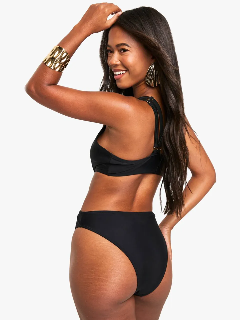 boohoo Dames One Shoulder Cutout Swimsuit zwart, foto 2