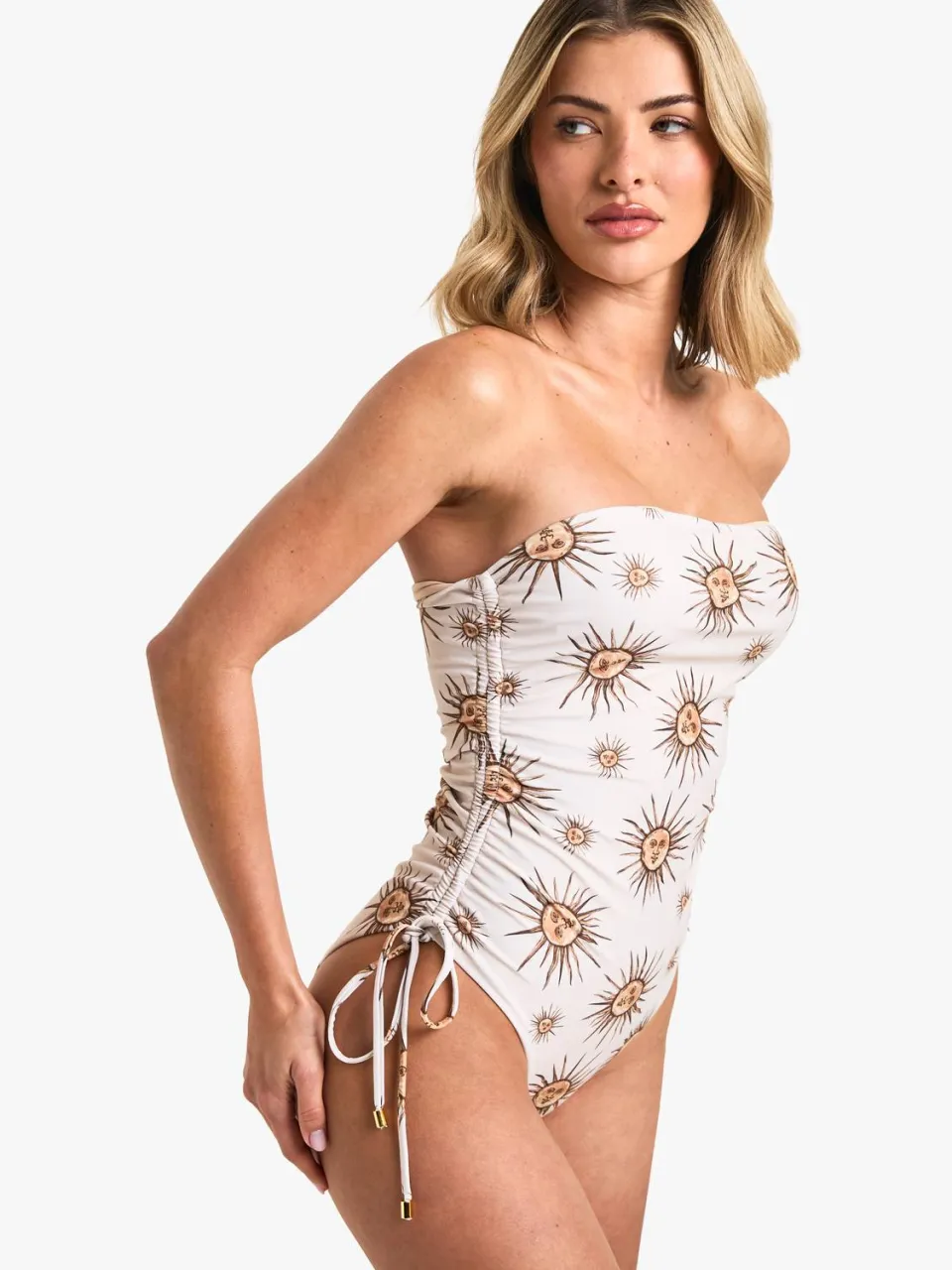 boohoo Dames Celestial Print Geruchemde Bandeau-Badpak beige, foto 3