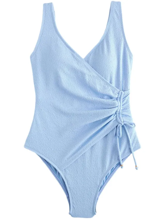 Next Dames - Vormgevend en buikcorrigerend badpak met gerimpelde zijkant - Tall - Blauw Chambray Blue