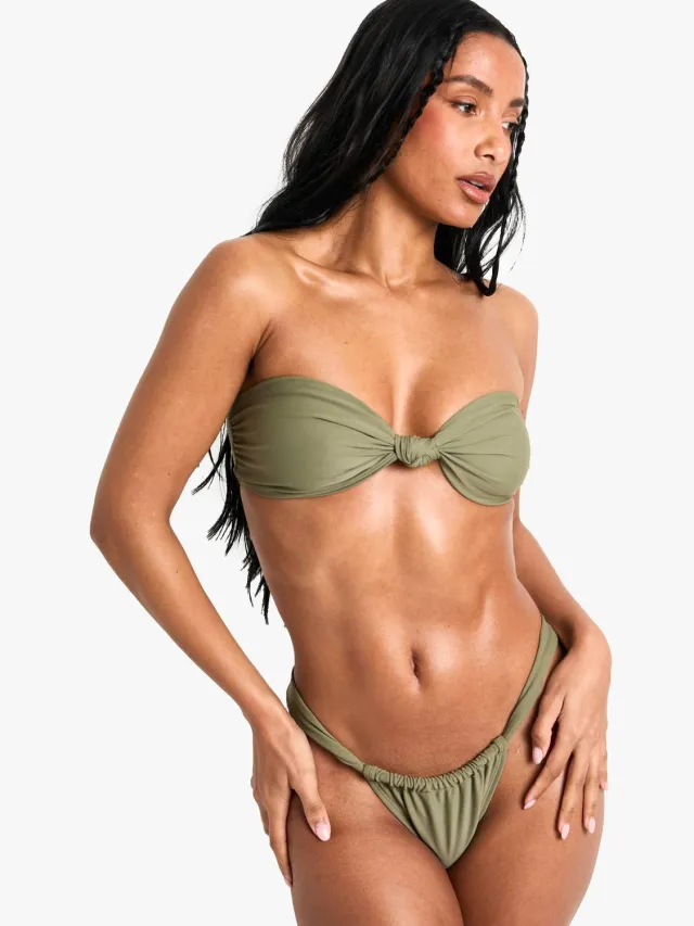 boohoo Dames Badmode Essentials: Bandeau Bikini Top kaki, foto 3