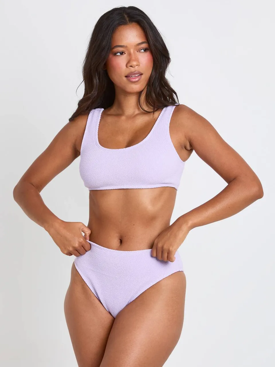boohoo Dames Gestructureerde Hoge Taille Bikinibroekje lila, foto 2