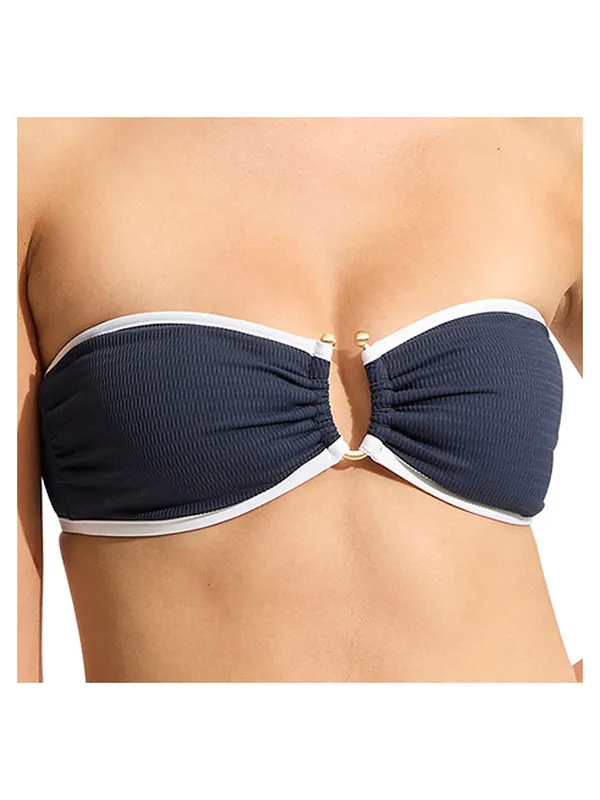 Seafolly Women's Beach Bound Ring Front Bandeau - Bikinitop, blauw