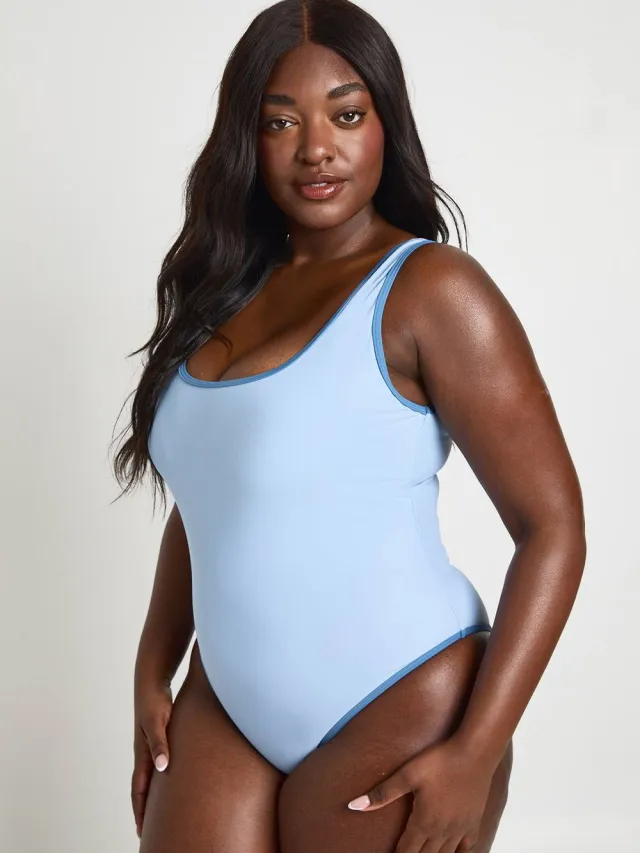 boohoo Dames Plus Contrast Badpak Blauw