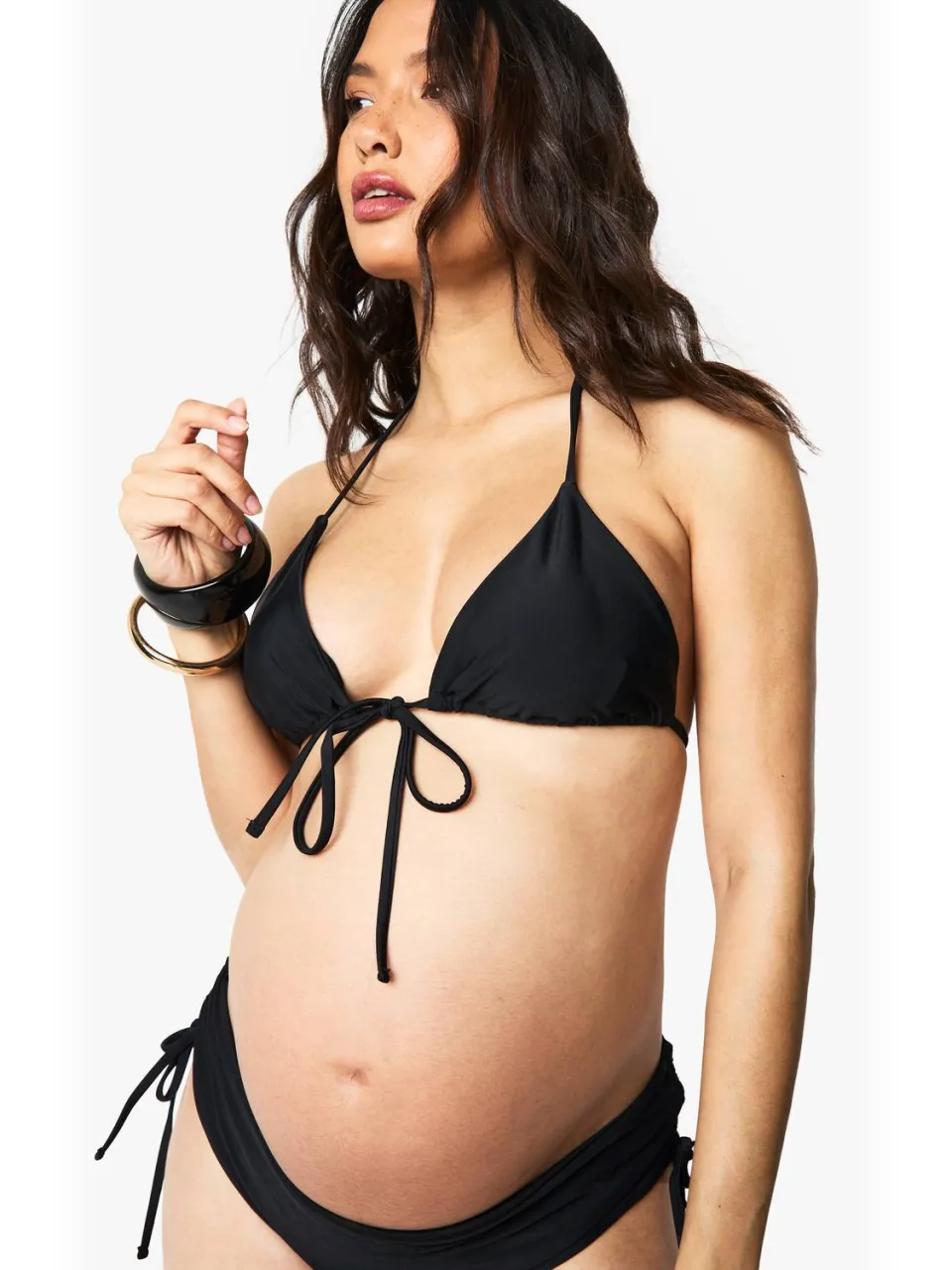 boohoo Dames Zwangerschaps-bikini met strik aan de voorkant, driehoekige pasvorm, hoog getailleerd en met geruikte zijkant zwart, foto 4