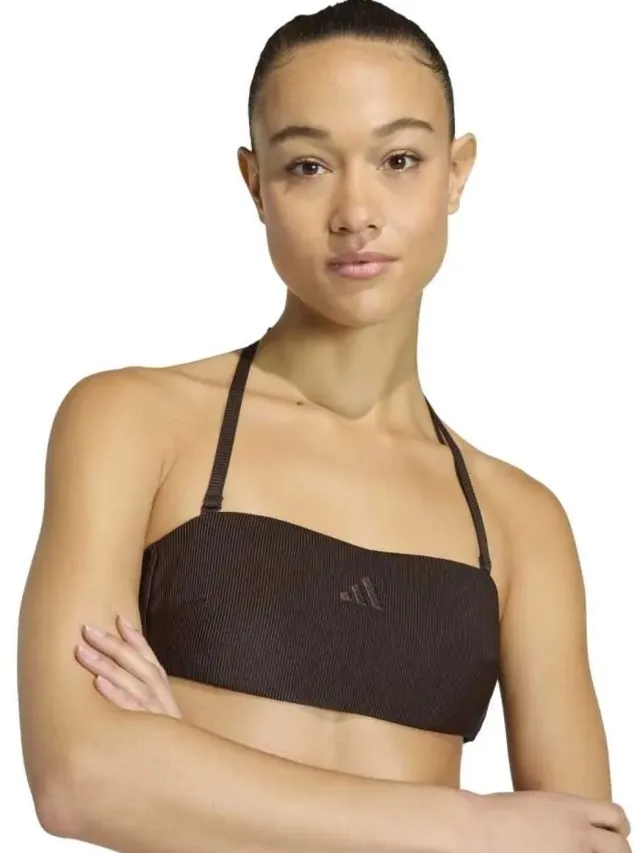 Adidas Iconisea Ribbed Padded Bandeau Bikinitop Bruin 34 Vrouw Aurora Coffee