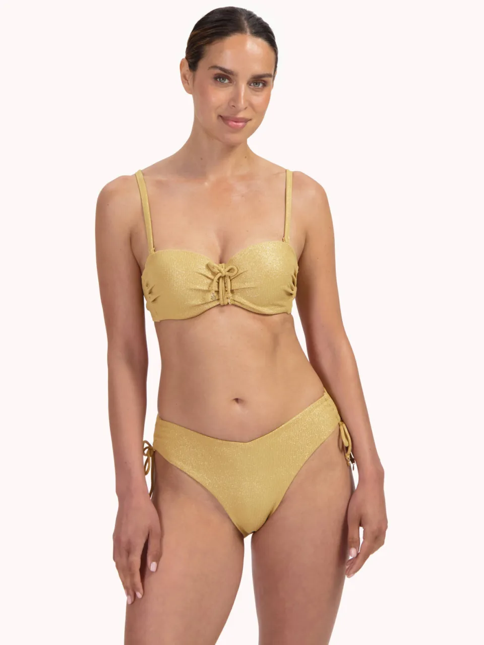 Cyell voorgevormde strapless bandeau bikinitop Golden Hour met lurex goud, foto 7