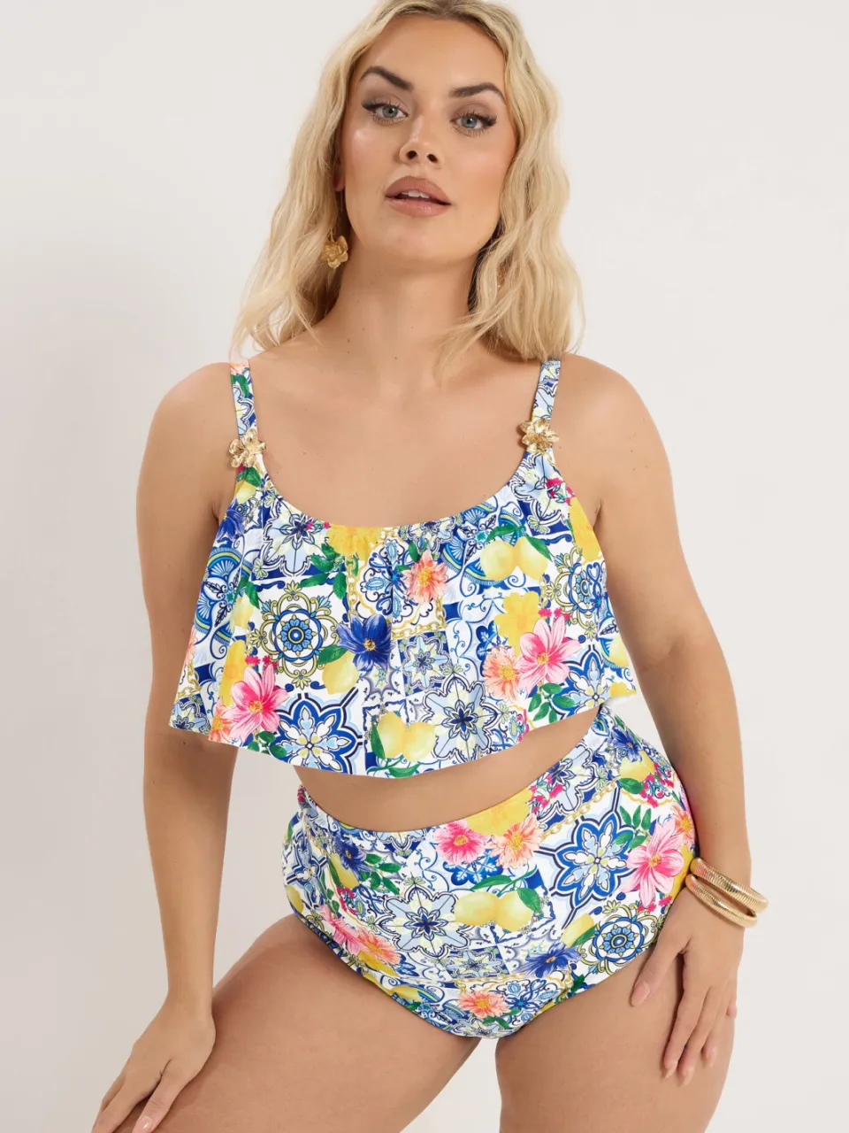 Yours Blauwe Mediterrane Tegel Bikinislip Met Superhoge Taille Blue