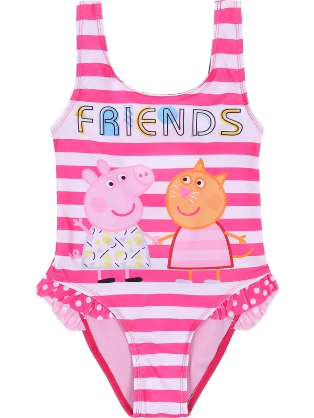 Peppa Pig Badpak - Roze en wit gestreept met franjes