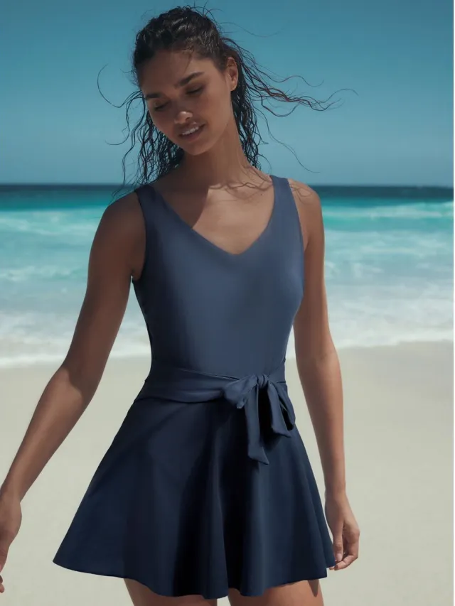 Next Dames - Buikcorrigerende zwemjurk met rokje voor tijdens menstruatie - Blauw Navy