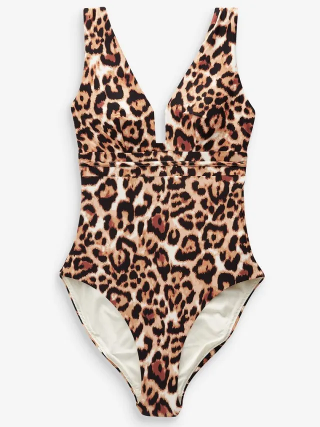 Next Dames - Buikcorrigerend badpak met lage hals - Dierenprint Animal