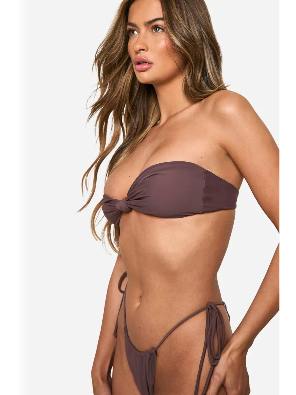 boohoo Dames Mix & Match Geknoopte Bandeau Bikini Top mokka, foto 3