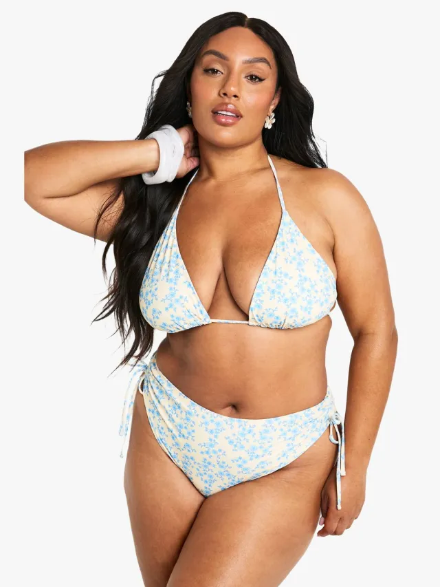 boohoo Dames Plus Ditsy Print Buikcontrole Hoge Taille Slip Citroen
