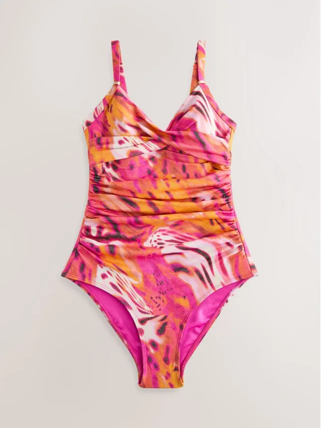 Next Dames - Vormgevend en buikcorrigerend petite badpak - Petite - Roze Pink Metallic Animal Print