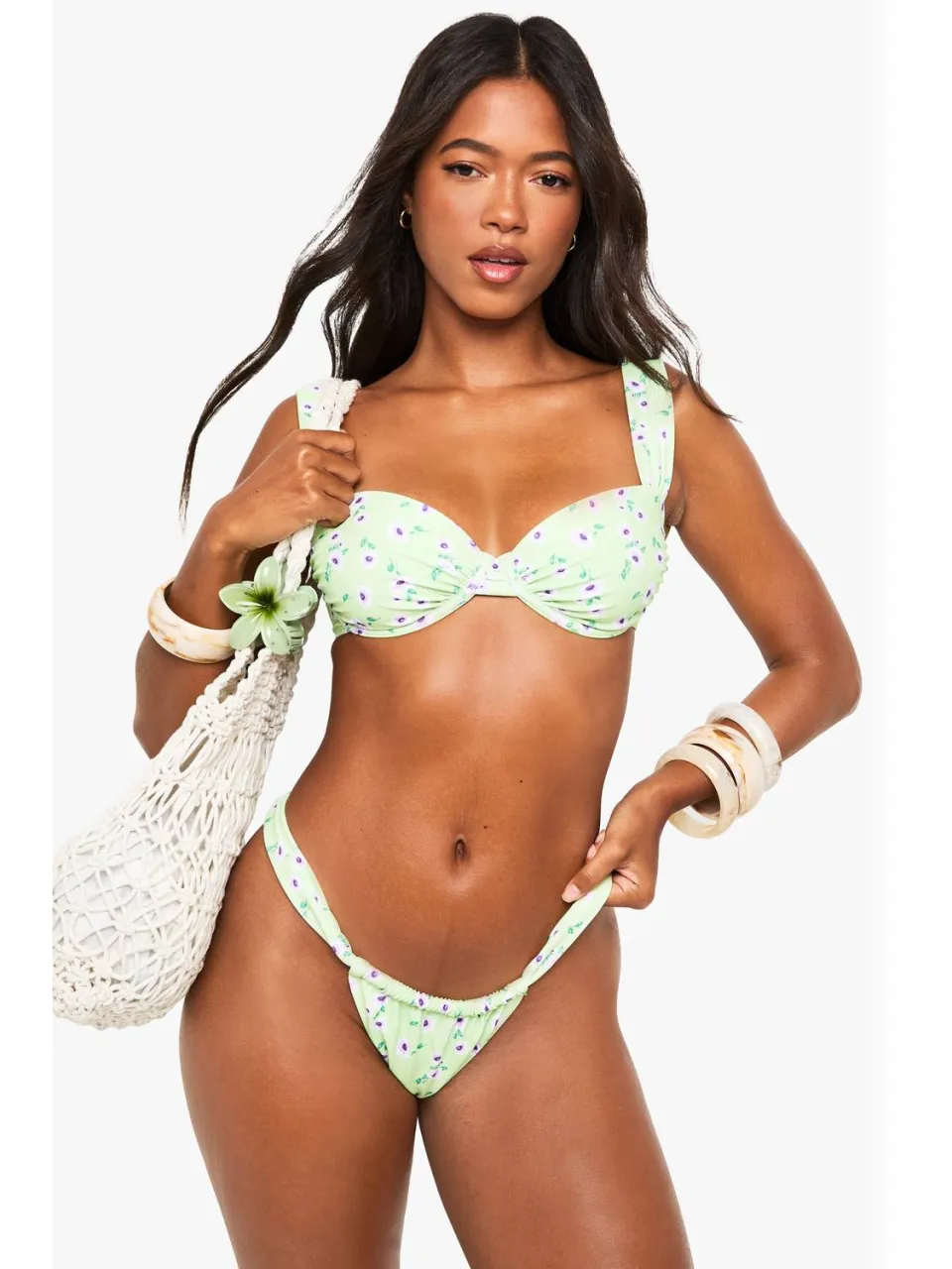 boohoo Dames Floral Underwired Balcony Bikini Top Groente