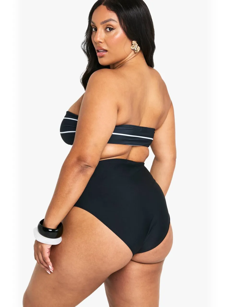 boohoo Dames Plus Swimwear Essentials Gestreepte Bandeau Bikini Top luipaardprint, foto 3