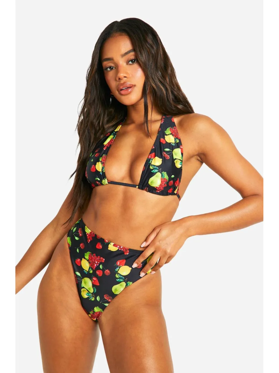 boohoo Dames Fruitprint Hipster Bikini-slip Zwart