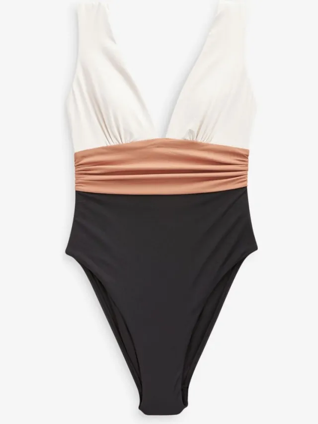 Next Dames - Diepuitgesneden buikbedekkend badpak - Crème Black/Ecru/Beige