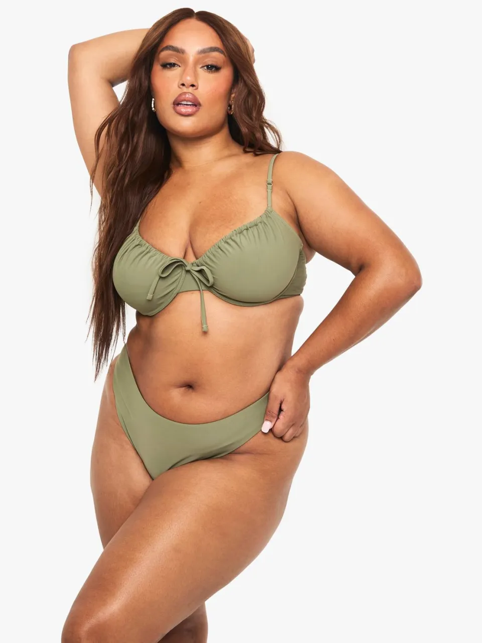 boohoo Dames Plus Swimwear Essentials Hoge Taille Slip kaki, foto 3