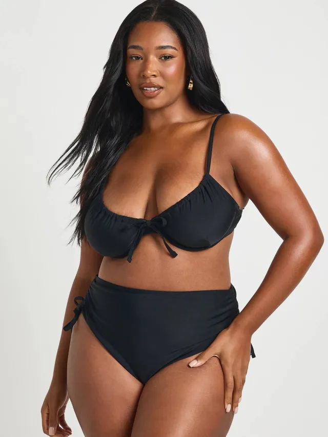 boohoo Dames Plus Zwemkleding Essentials Buikcontrole Hoge Taille Slip Zwart
