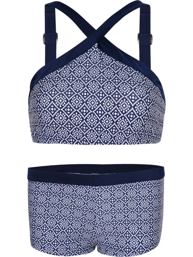 La V Bikini hipsterbroekje en croptop met brede bandje block navy 164-170