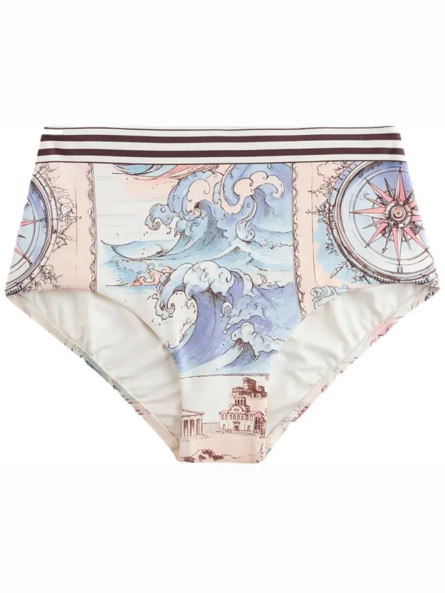 Next Dames - Bikinislip met hoge taille en hoge beenuitsnijding - Crème Cream/Blue Map